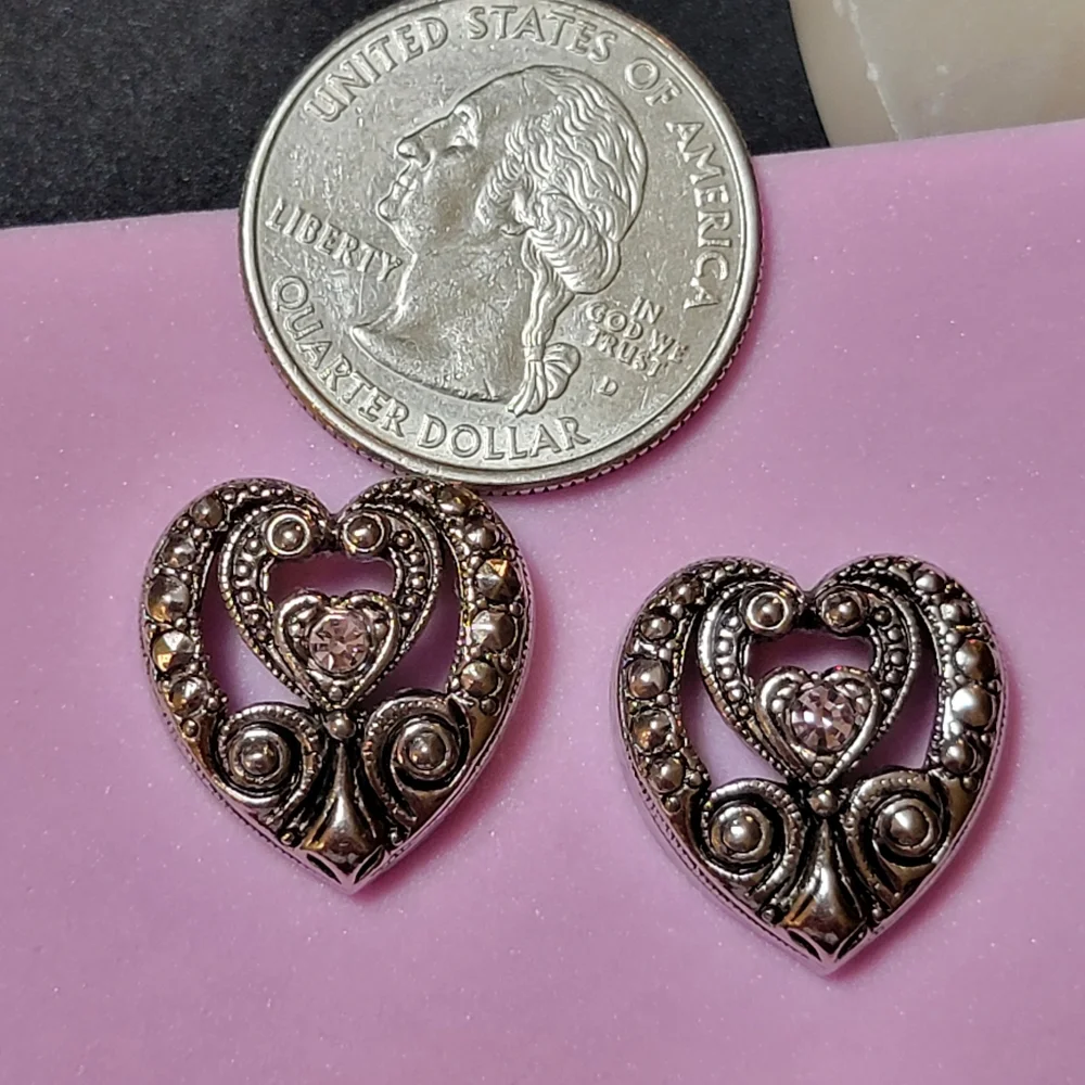 1994 Vintage Avon Elegant Era Crystal Heart Faux Marcasite and Amethyst Earrings